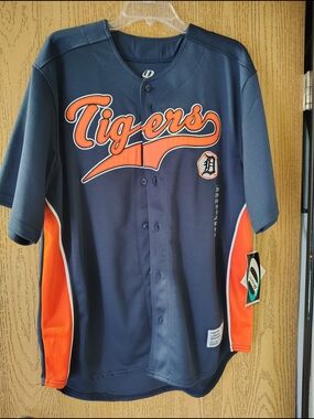 Tigers Navy and Orange Men's Button-Up Jersey